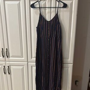 Garage Navy and Orange Button-Down Midi Dress